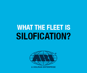 Blue background with white and black text asking 'What the fleet is silofication?' above the ARI logo and the phrase 'A Holman Enterprise.'