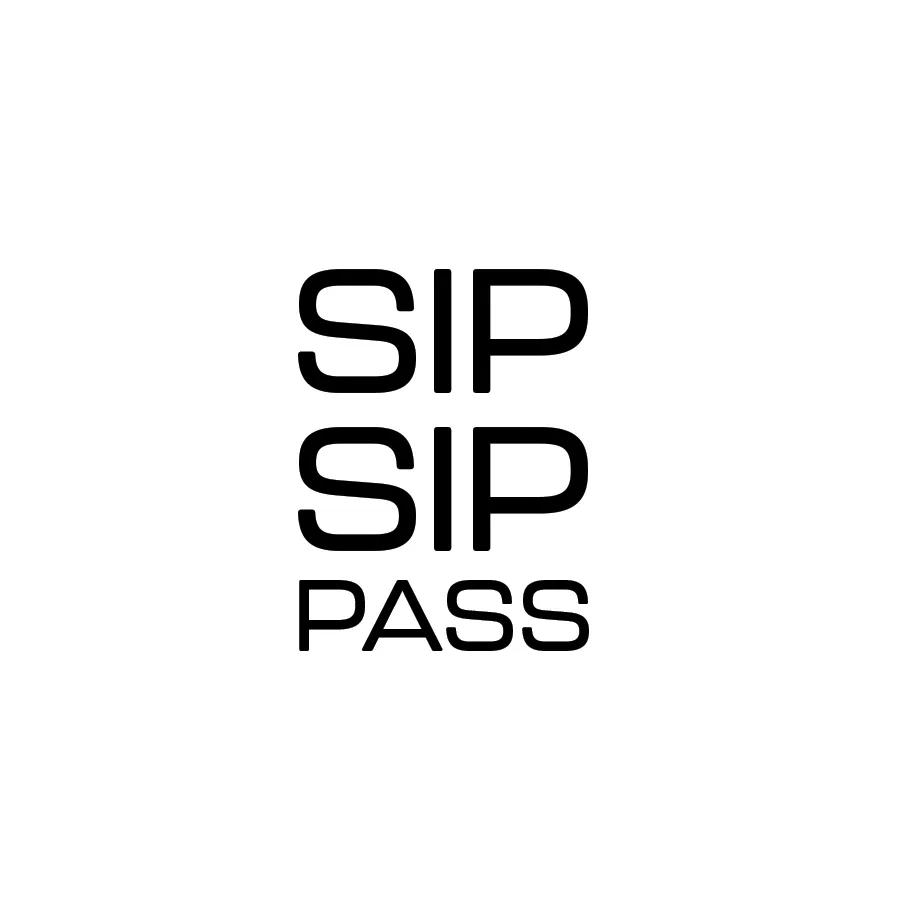 Text in bold black letters reading 'SIP SIP PASS' stacked on a white background.